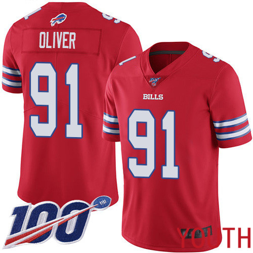 Youth Buffalo Bills #91 Ed Oliver Limited Red Rush Vapor Untouchable 100th Season NFL Jersey->youth nfl jersey->Youth Jersey